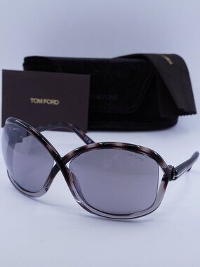 Tom Ford Bettina FT1068 55C Geometric Sunglasses - Gradient Grey Havana/Smoke